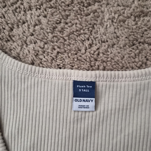 Old Navy Cream Ribbed V-Neck Long Sleeve Plush Tee • Size S Tall - Picture 4 of 6